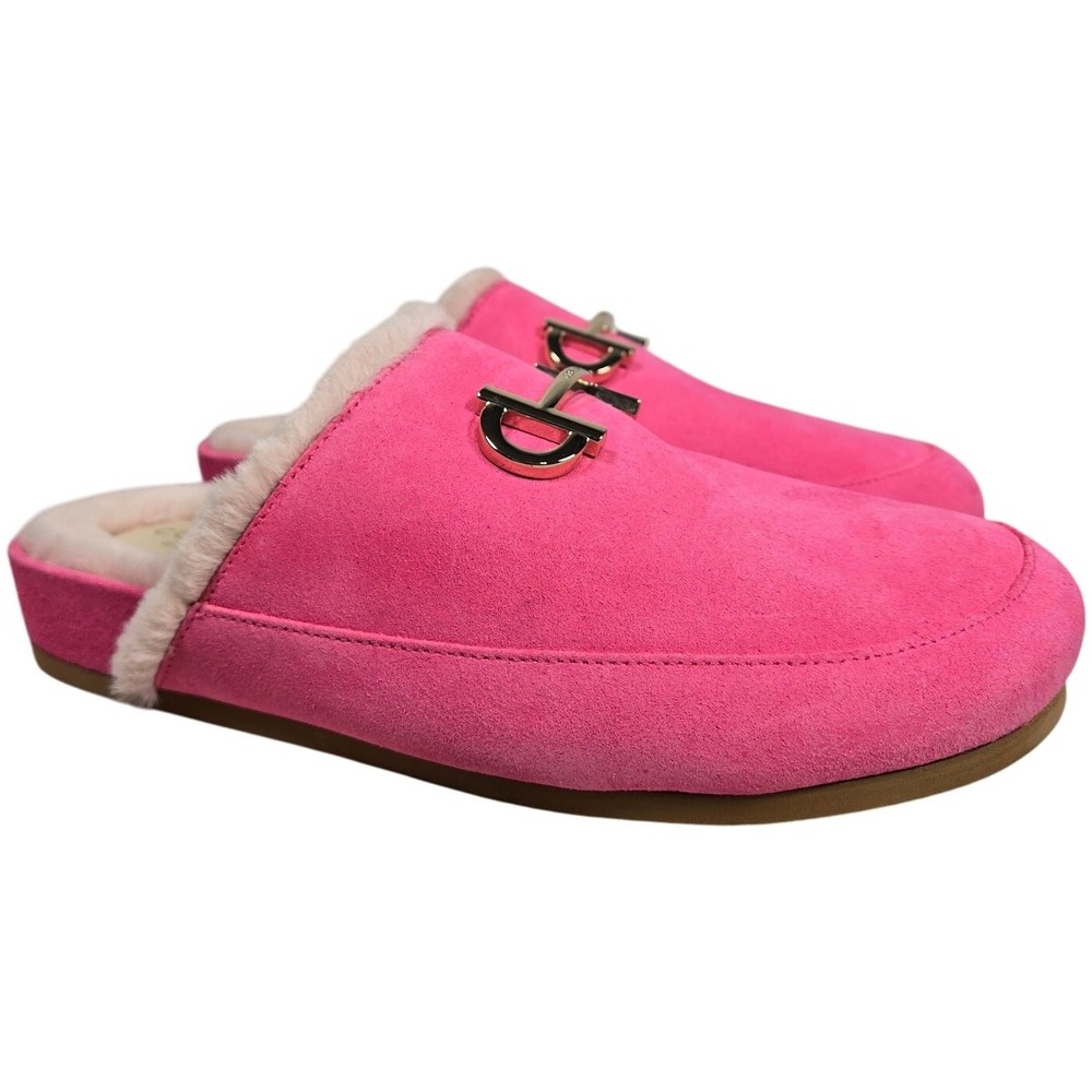 Cole Haan Mc Ada Mule Slippers‎ Hot Pink Suede Faux Fur Lined Size 5.5B